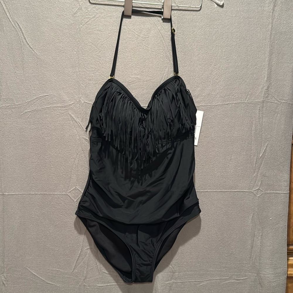 Swimsuits For All Women's Plus Size Fringe Bandeau One Piece Swimsuit Size 12